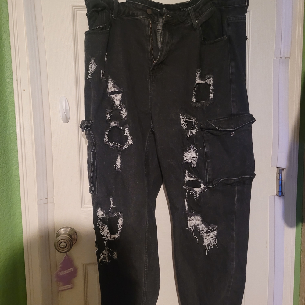 SOLD - Fashion Nova Black and Gray Striped Pants
